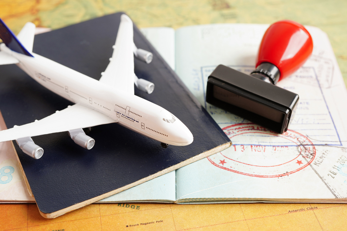Visa and passport document to immigration at airport in country.